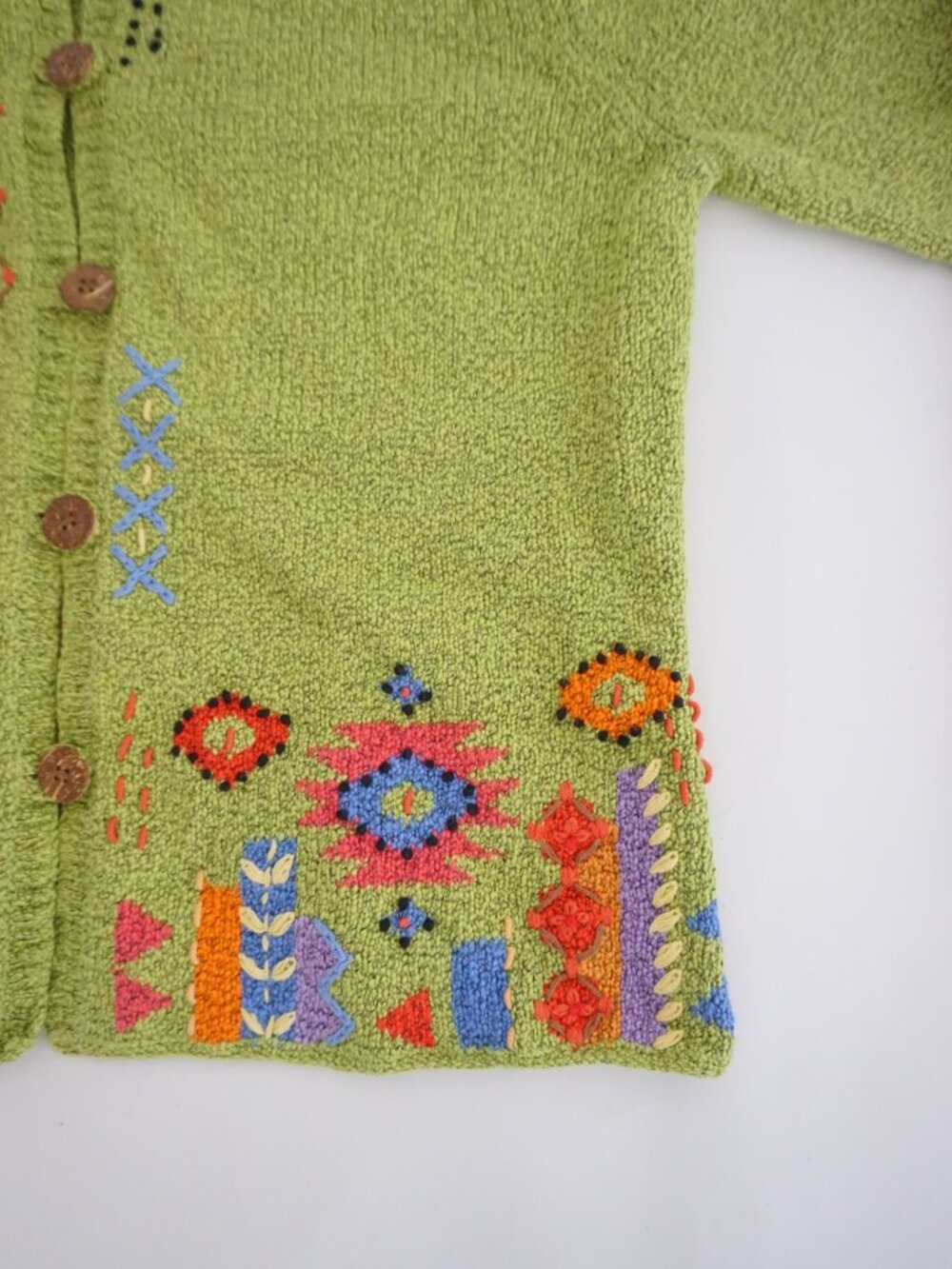 Vintage NorthStyle Green Southwestern Embroidered Button Cotton Blend Cardigan S - Picture 4 of 11